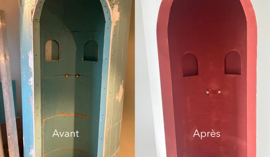 Avant/Après douche marocaine en Béton ciré, rénovation intérieure réalisées par éco rénovation groupe. salle de bain rénovée